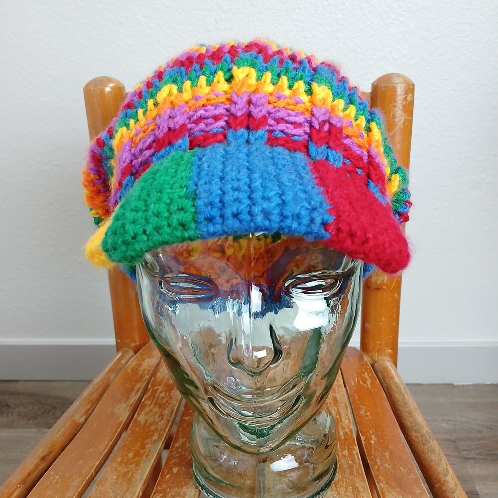 Rainbow Slouchy with a Brim OSFM handmade crochet newsboy premade Pride kidcore - Picture 5 of 8